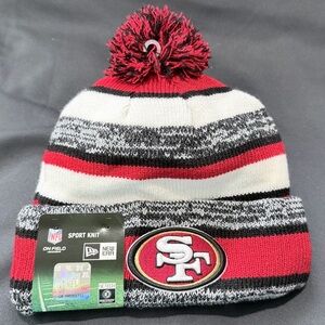 Exclusive & Rare San Francisco 49ers NFL New Era Beanie knit pom hat Gray & Red